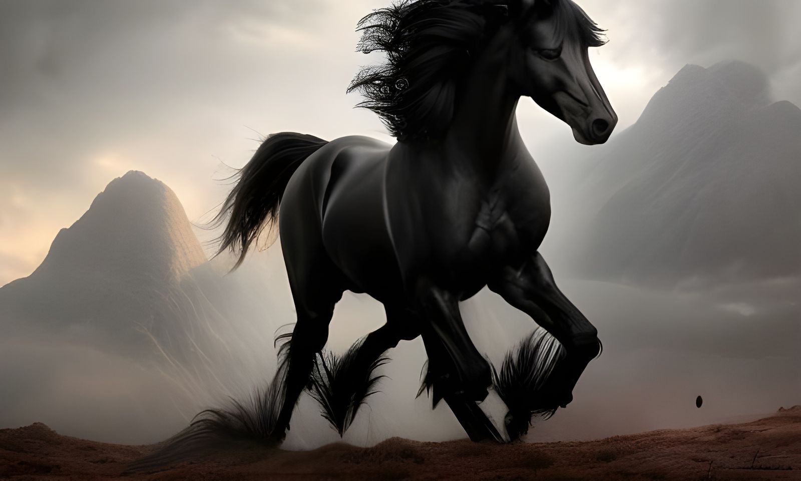 Majestic Black Friesian Horse in Detailed Digital Painting