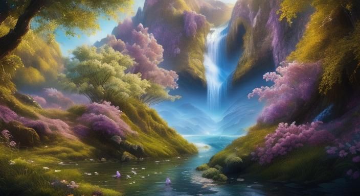 Willow Tree and Waterfall in Forest