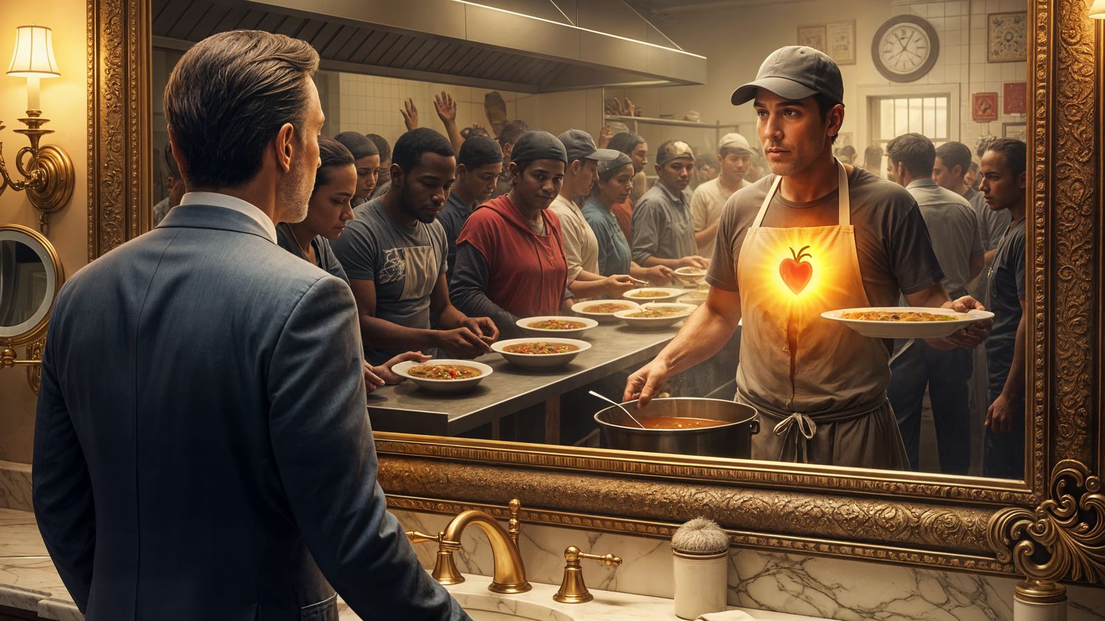 Billionaire's Reflection: Opulence Meets Compassion