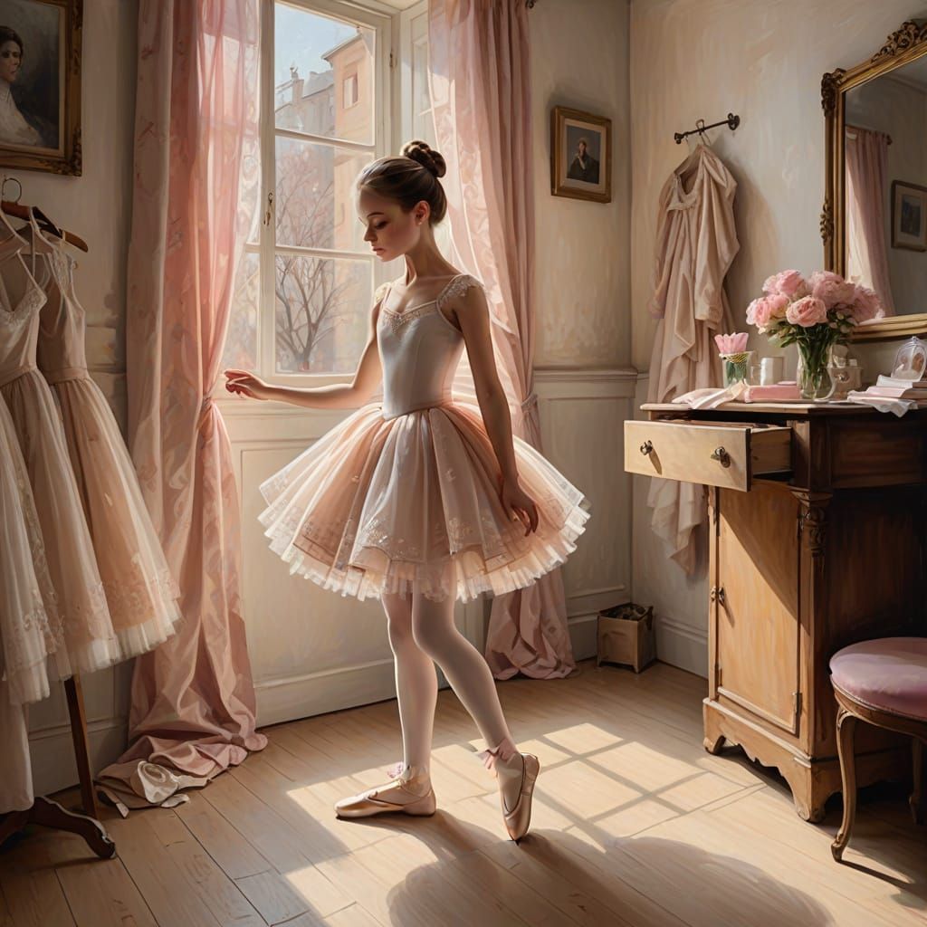 Ballerina Girl in Cozy Dressing Room Digital Painting
