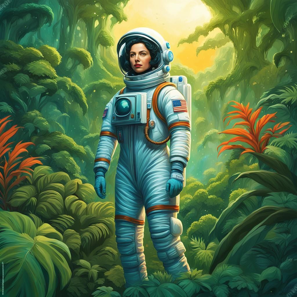 Astronaut on Jungle Planet in Retro Sci-Fi Style