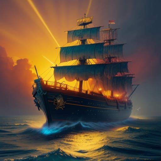 Pirate Mice Attack Ship: Vibrant Digital Art