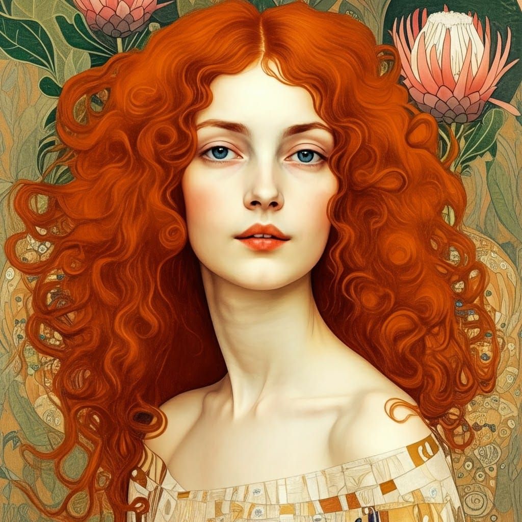 Portrait of a Red-Haired Girl in Art Nouveau Style