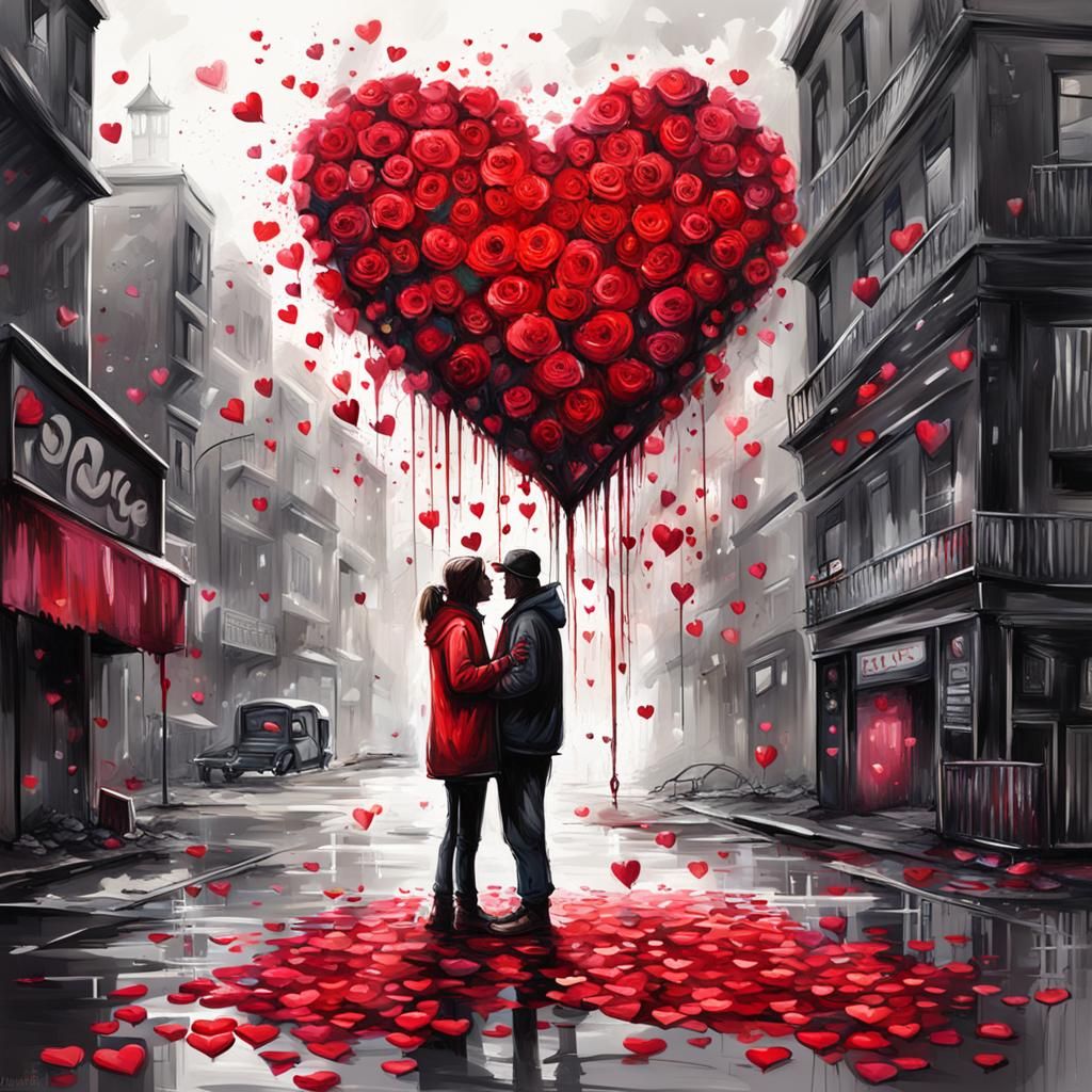 Romantic Valentine's Day Graffiti Art with Roses