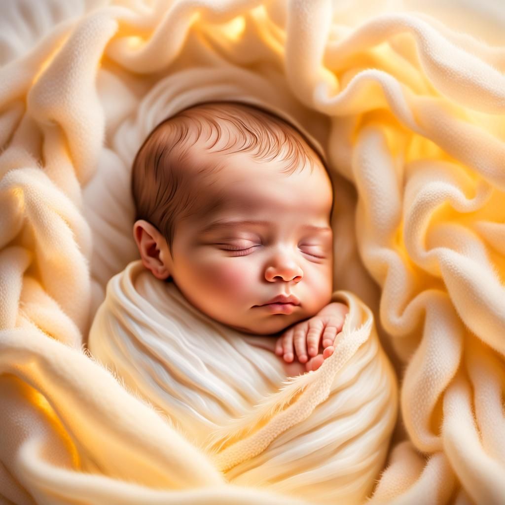 Peaceful Newborn in Sunlit Nursery as Ethereal Oil Painting