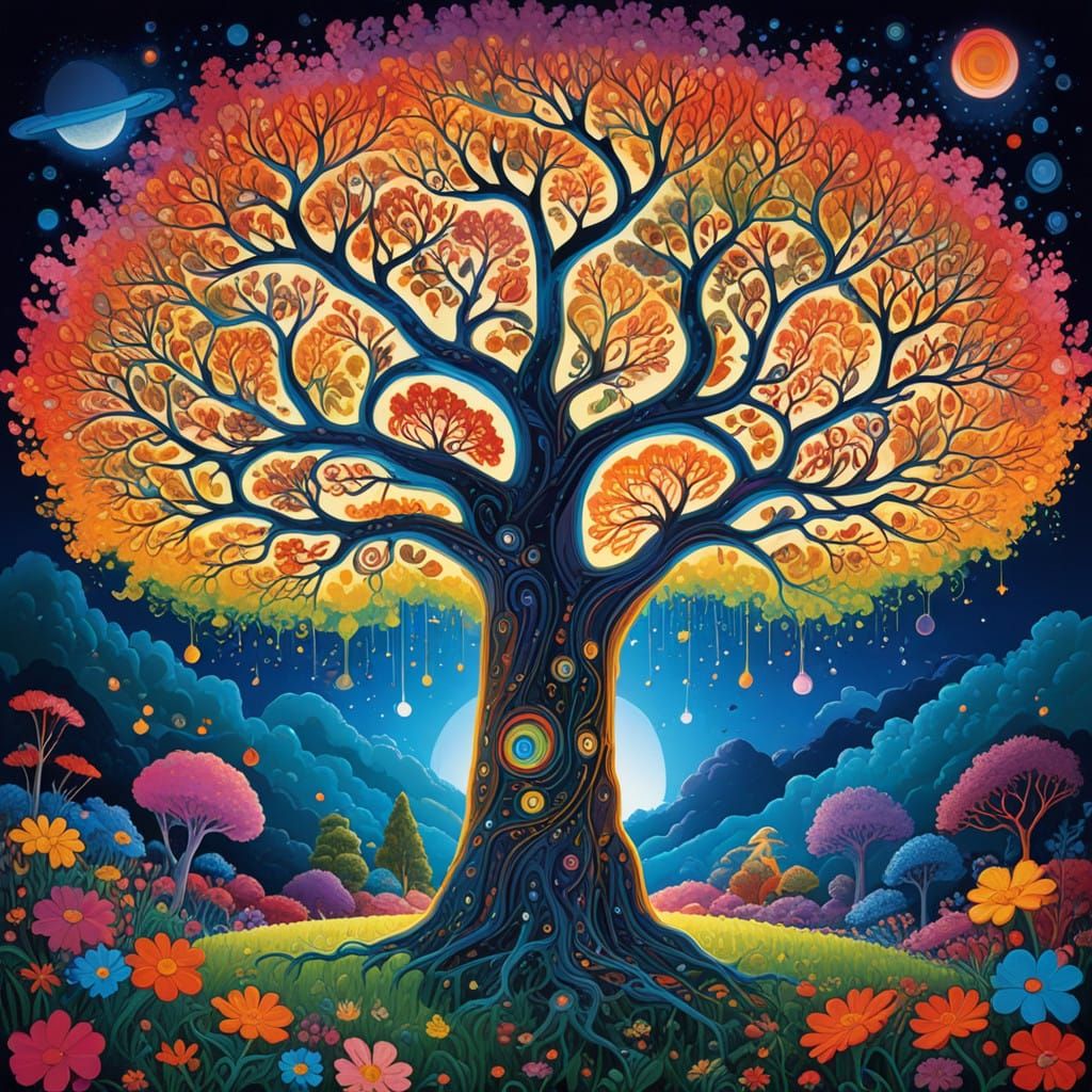 Glowing Tree of Life in Vibrant, Ethereal Style