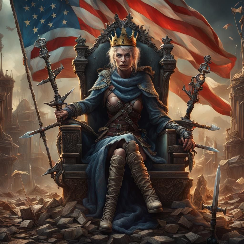 Apocalyptic Queen with Sword and Flags