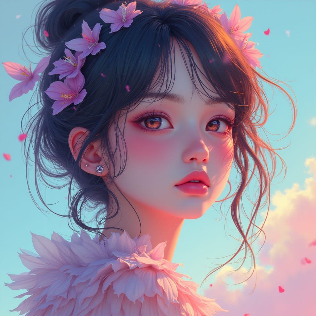 Whimsical Digital Portrait of a Woman in Studio Ghibli-Inspi...