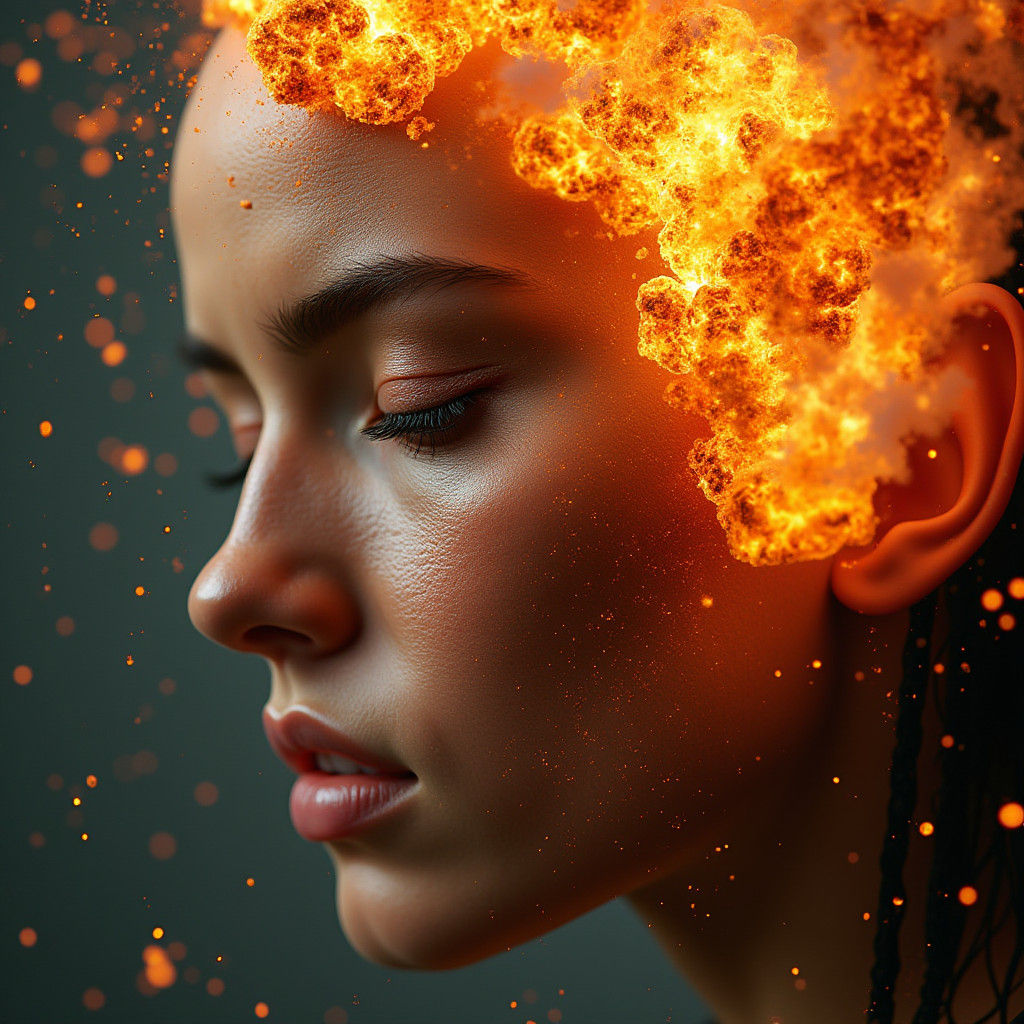 Exploding Face: Hyperrealistic Digital Art Explosion