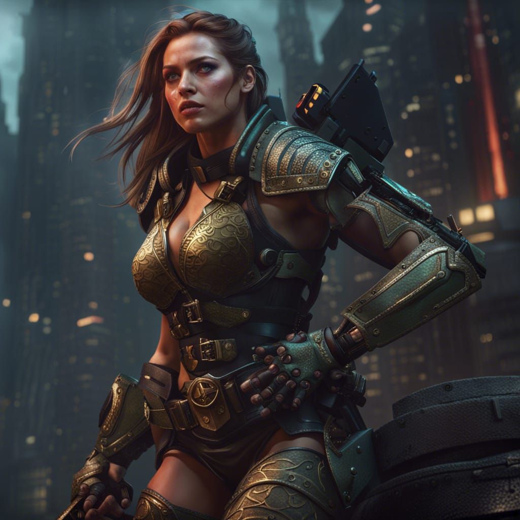 Epic Amazon Giantess Soldier: Dark Fantasy Art