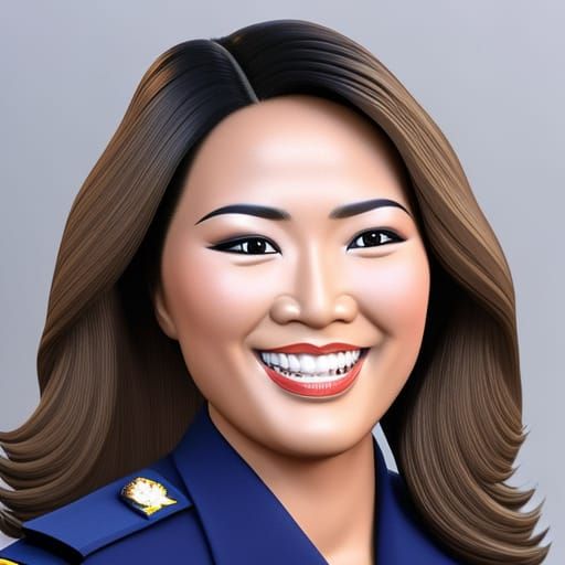 Hyperrealistic Asian Police Officer with Elaborate Makeup