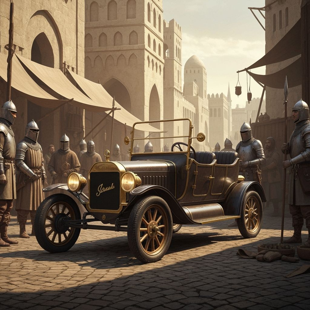 Electric Ford Time Machine in Medieval Market