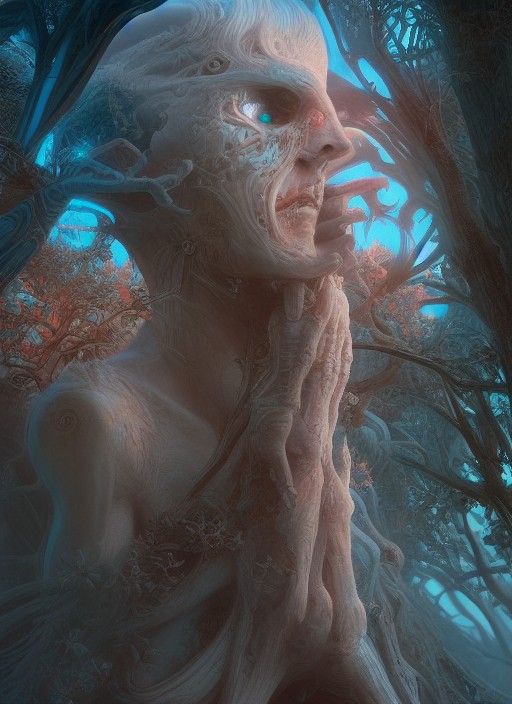 Albino Nephilim in Psychedelic Moonscape, Digital Art