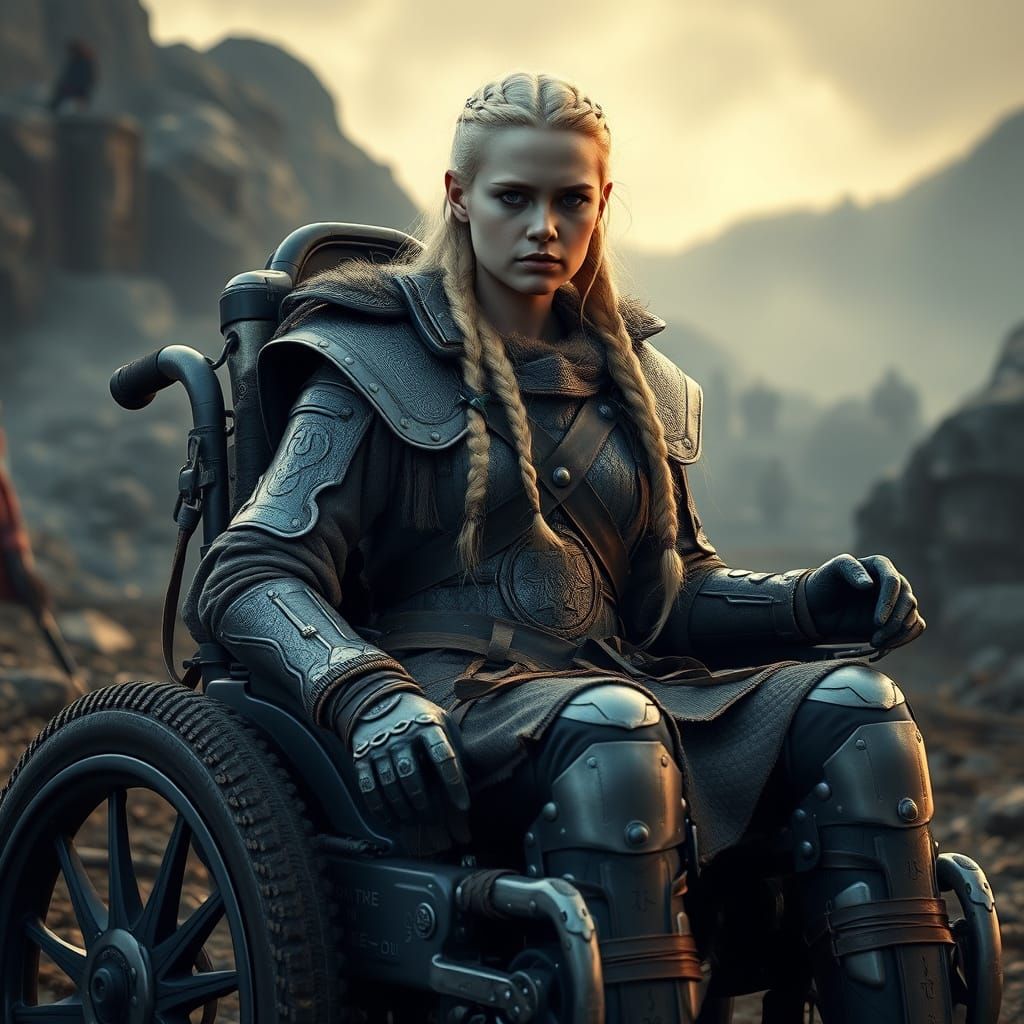 Viking Warrior Princess in Electric Wheelchair, Norse Runes ...