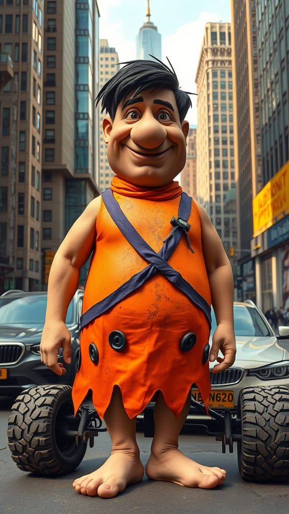 Surreal Caveperson Thrives in Hyper-Realistic Urban Jungle