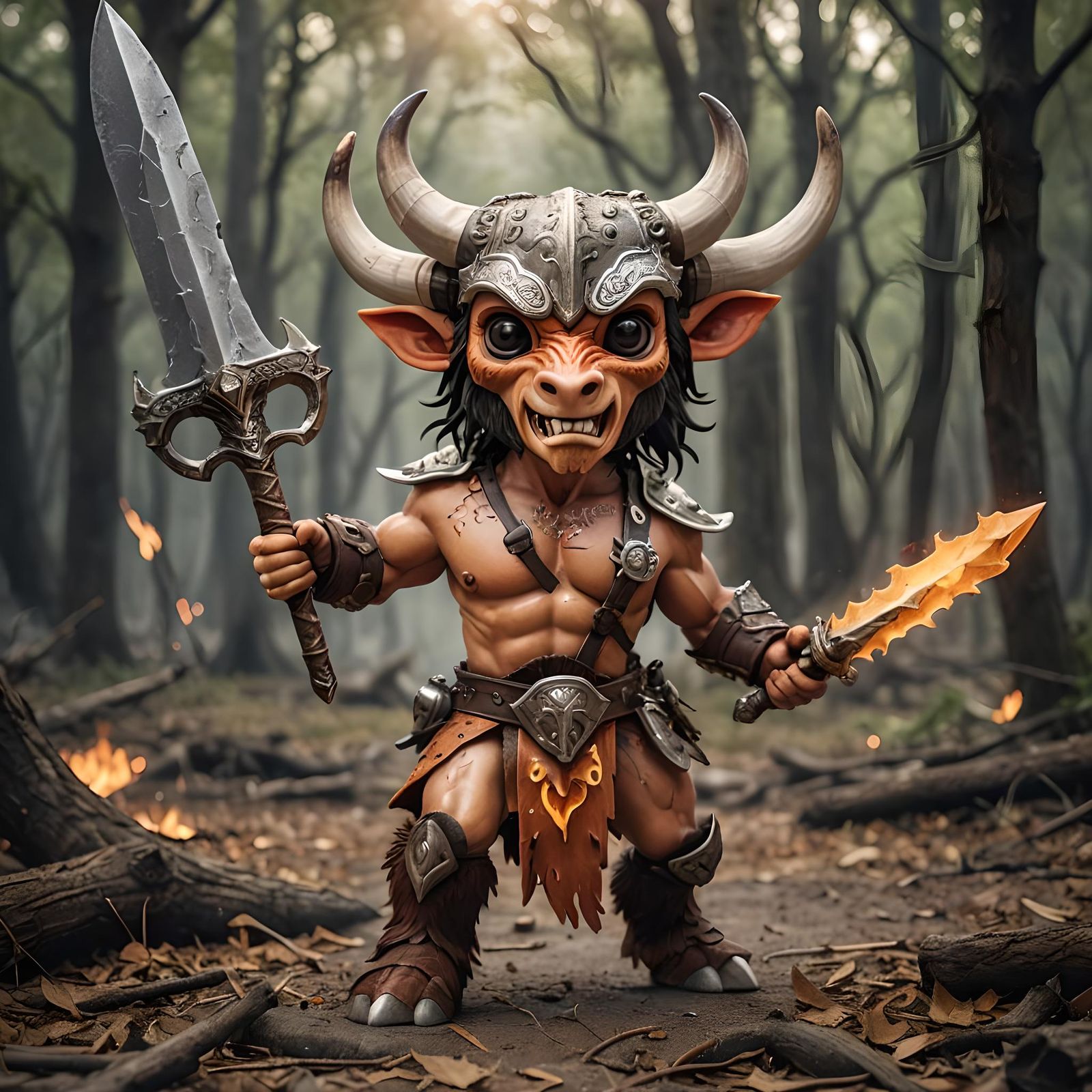 Chibi Texas Longhorn Barbarian with Excalibur