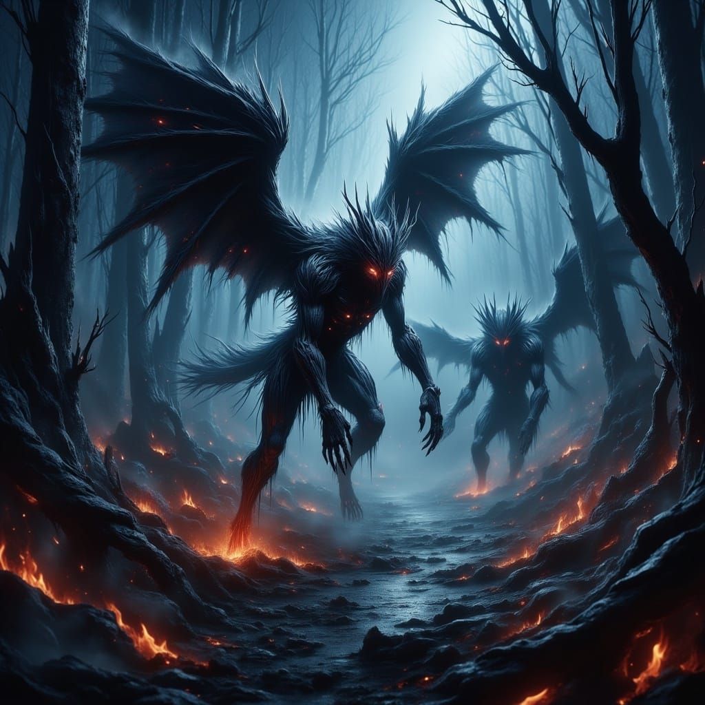 Surreal Dark Hounds of Hell Unleash Chaos in a Twisted Fores...