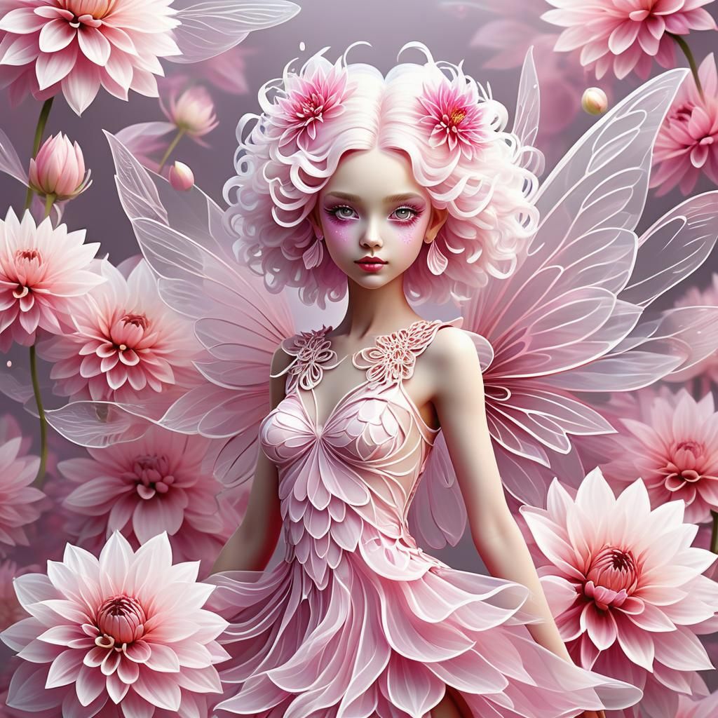 Dahlia Flower Fairy with Transparent Wings