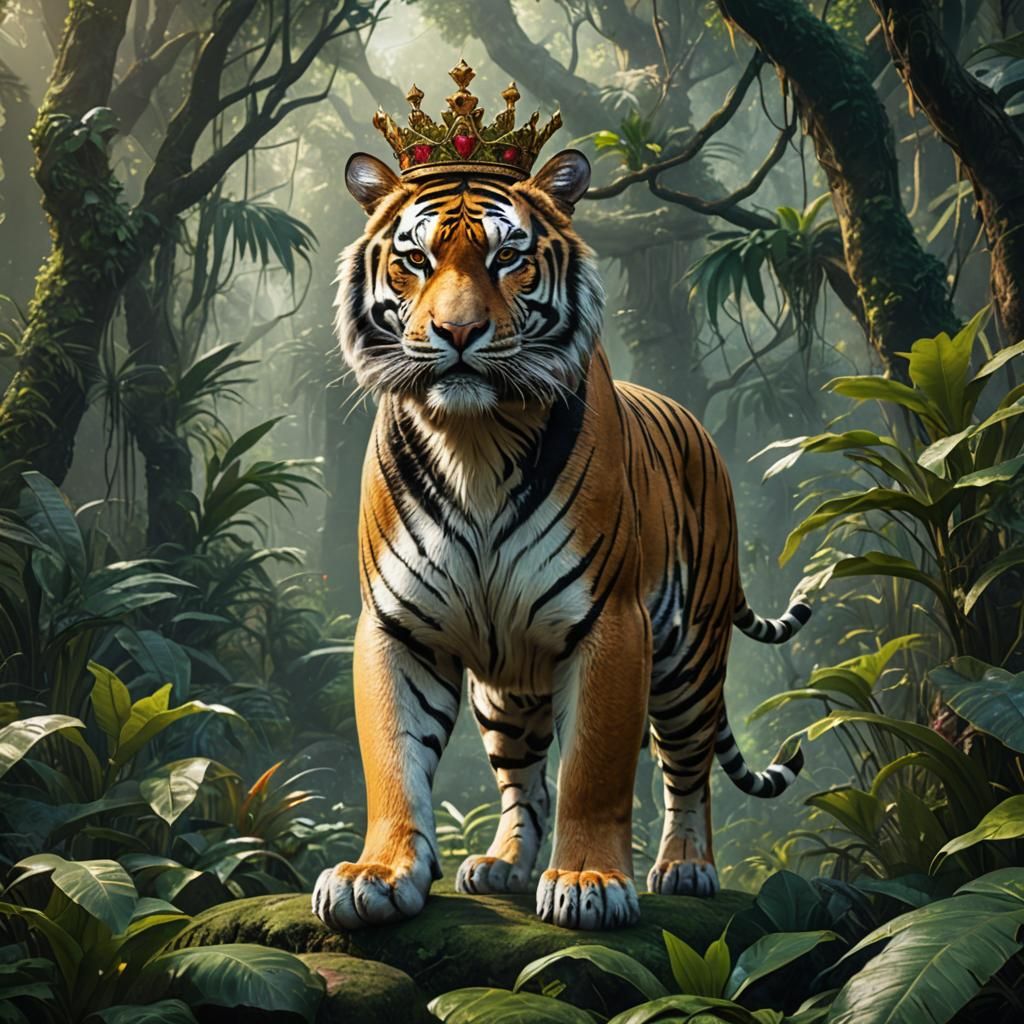 Crowned Tiger in Jungle, Fantasy Concept Art