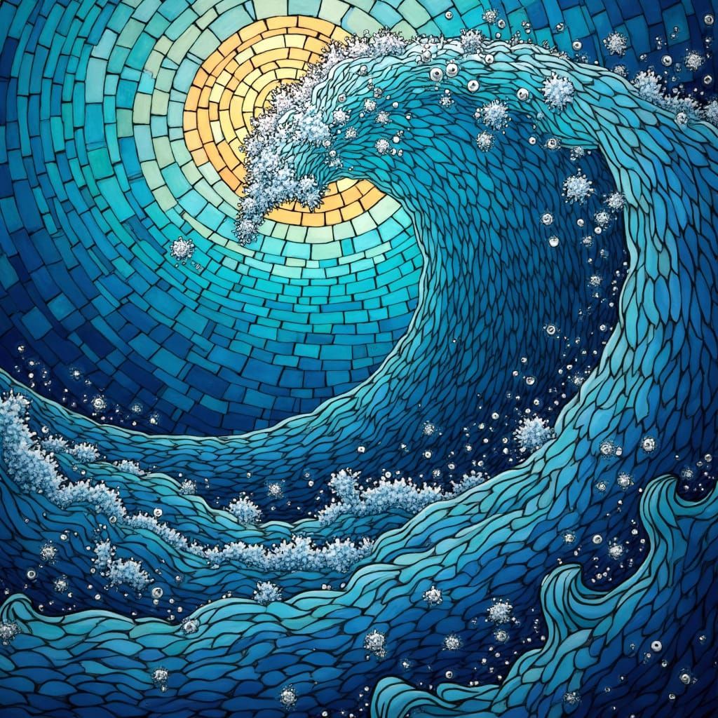Stormy Sea in Glass Art Style