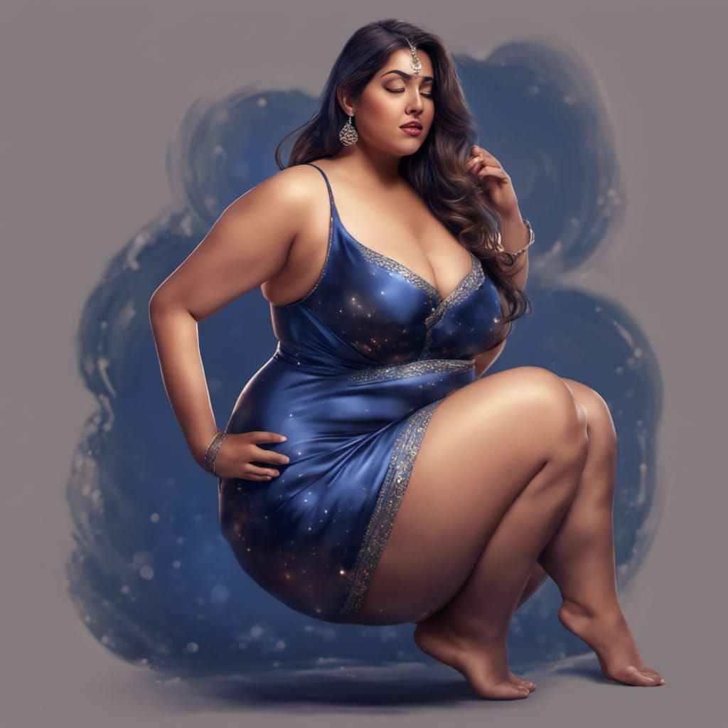 Hyperrealistic Image of Curvy Indian Woman in Satin