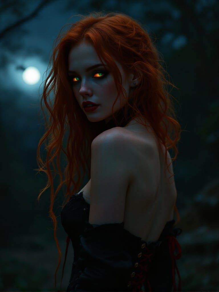 A beautiful Redheaded Enchantress, her head turned to look o...