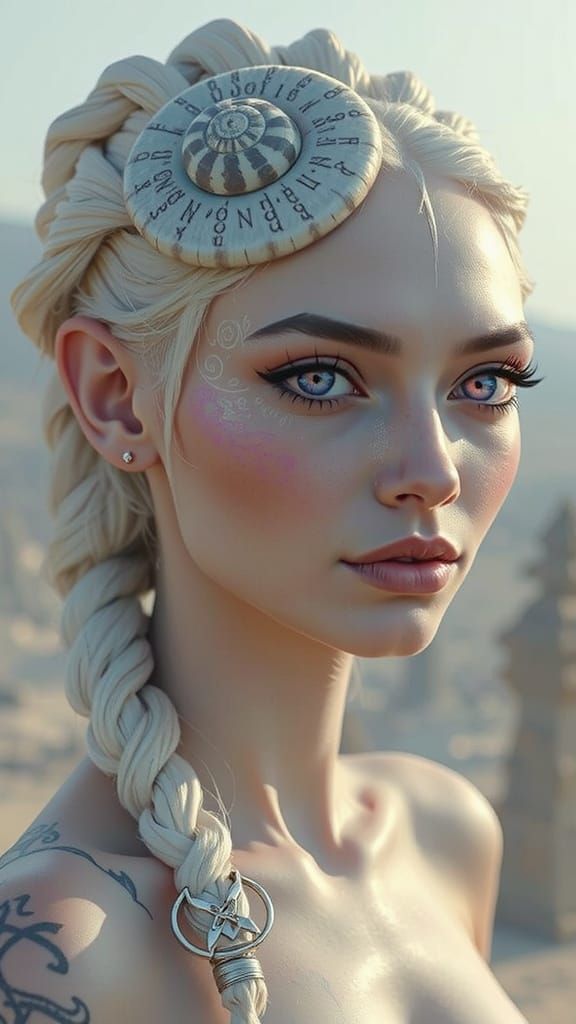 Alien Woman with Snail Braids and Indigo Tattoos