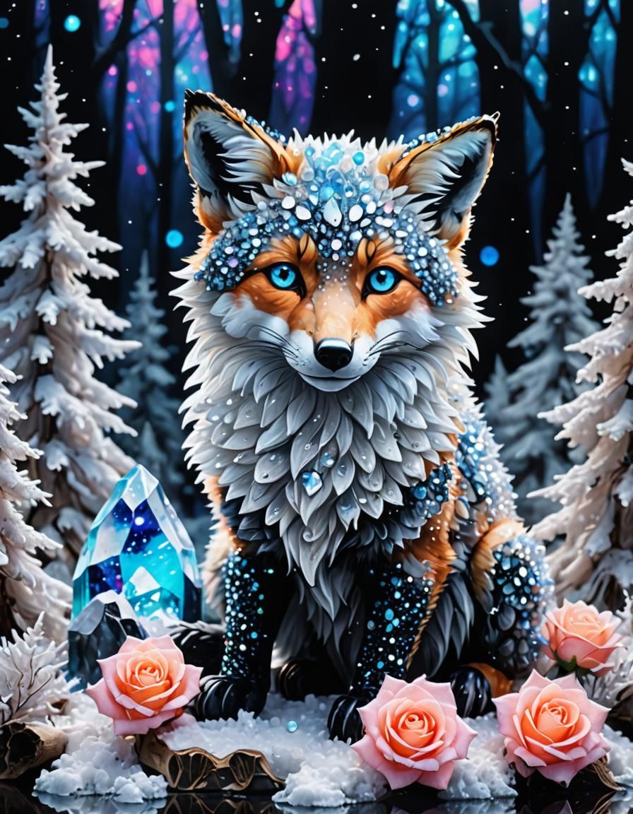 Neon Crystal Geode and Magical Snow Fox