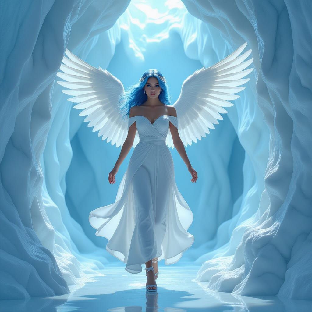 Angel in Marble Cave with Ethereal Glow