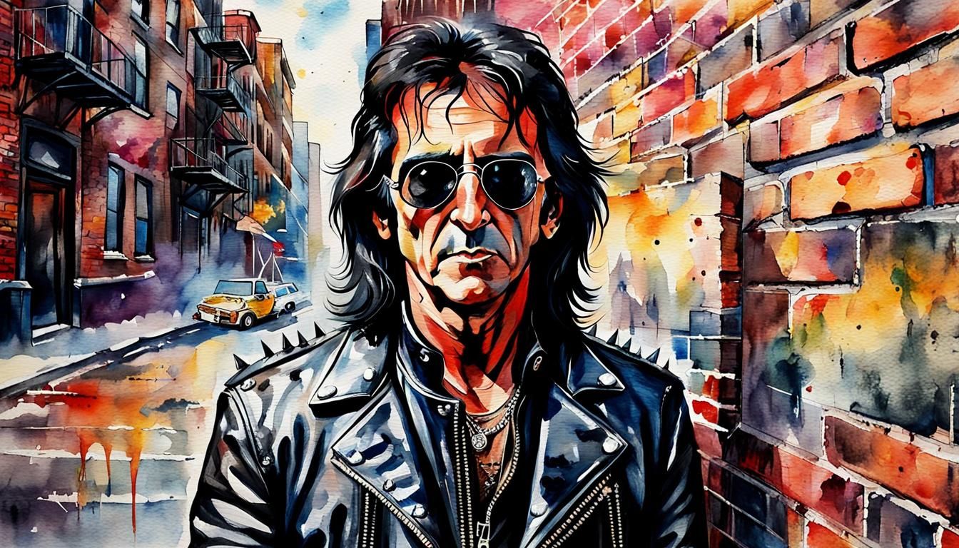 Alice Cooper Portrait in Watercolor and Acrylic