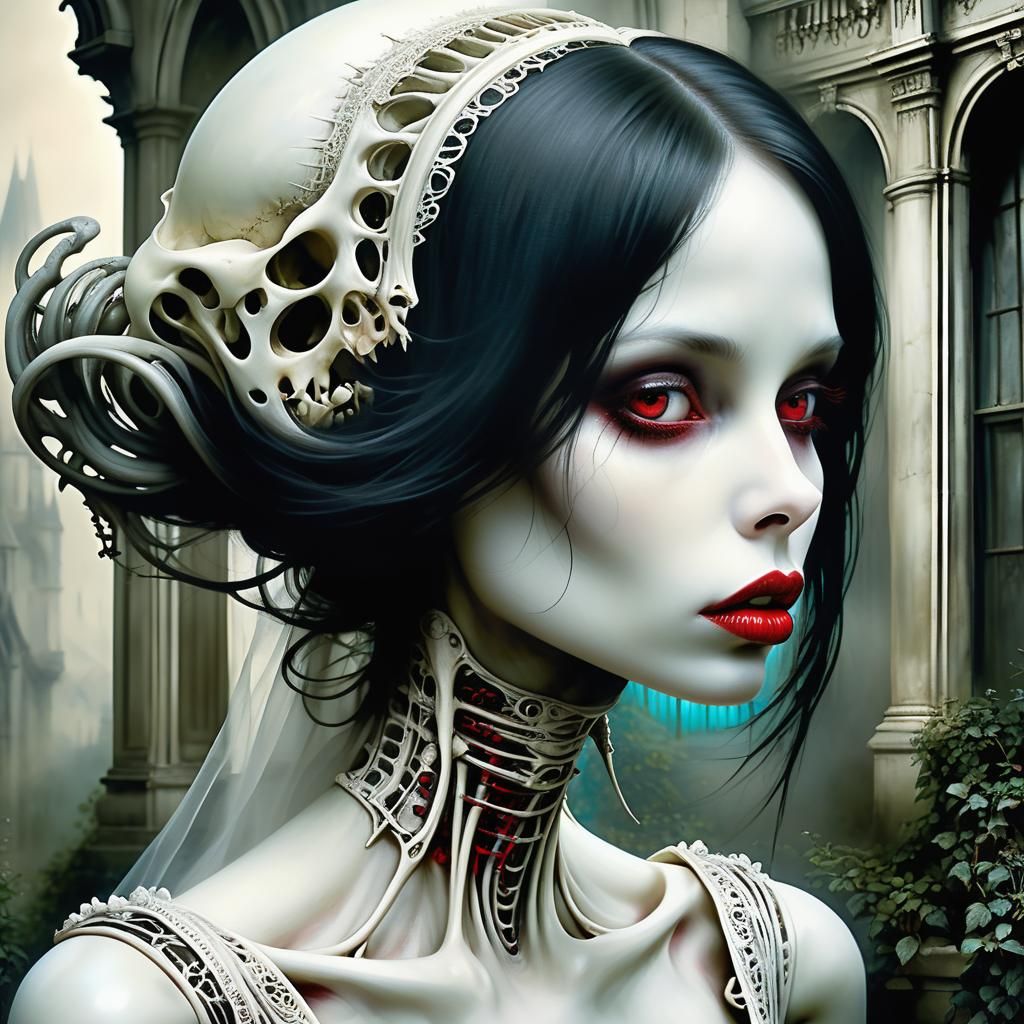 Hauntingly Elegant Bone Bride in Gothic Garden
