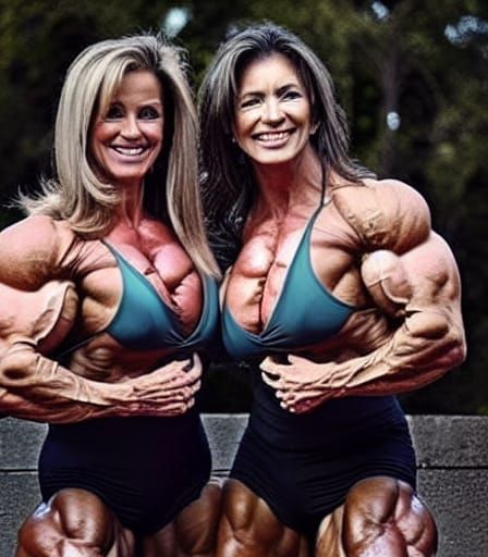 Extremely Muscular Bodybuilder Moms Posing