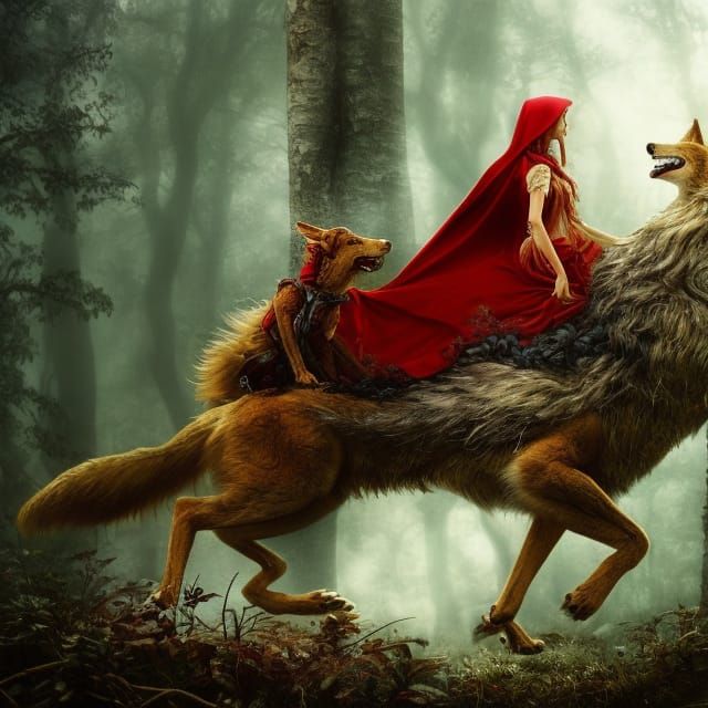 Red Riding Hood and Wolf in Enchanted Forest