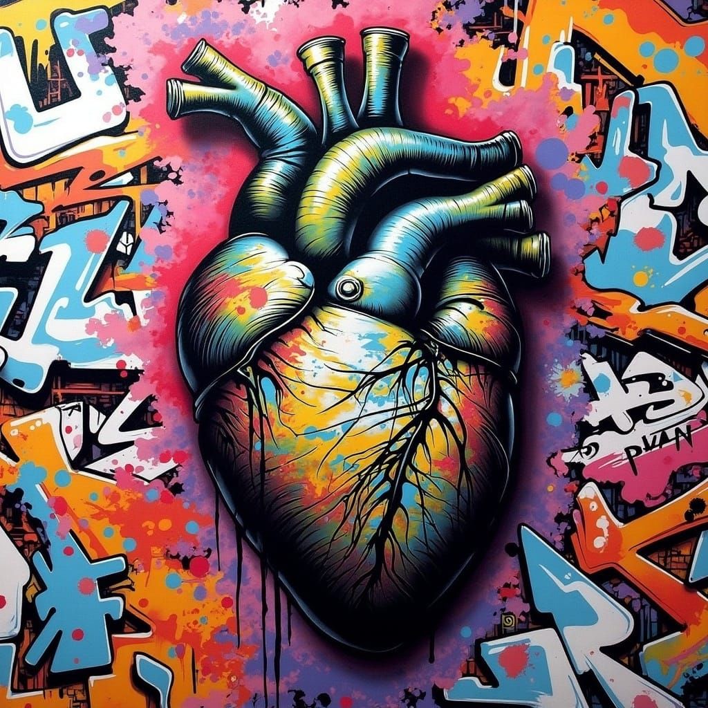 Vibrant Expressionist Graffiti Heart in High-Contrast 3D