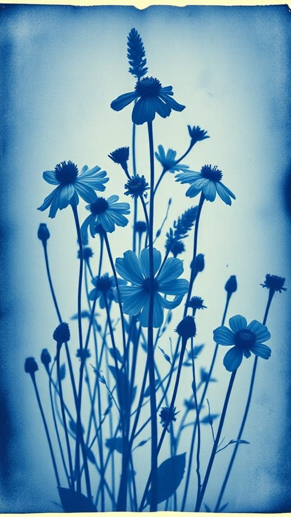 Wildflowers in Cyanotype Style Photographic Image