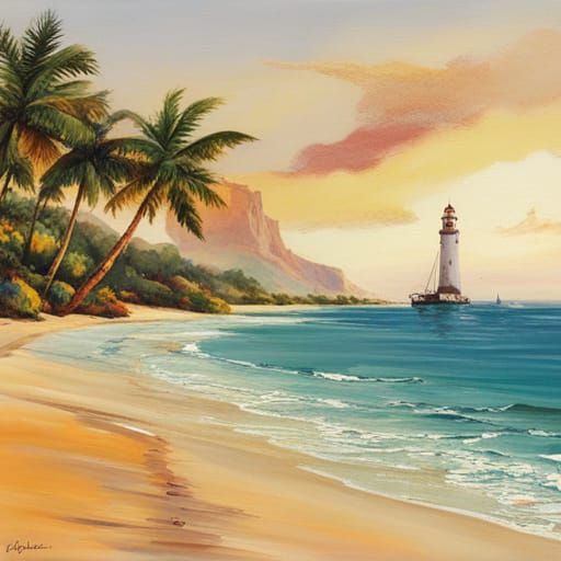 Psychedelic Oceanscape with Jewels in Hyper-Realism