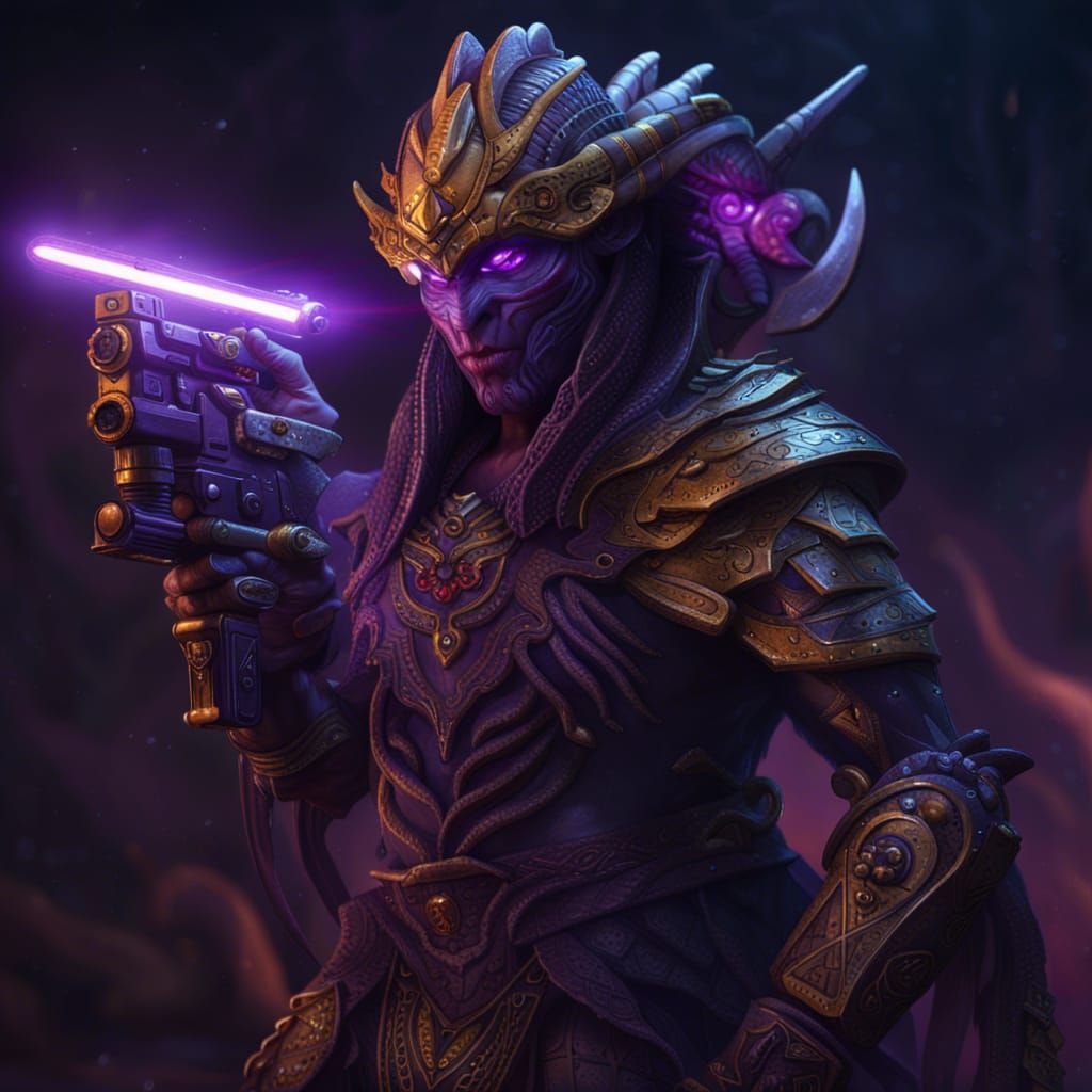 Naga Warrior with Laser Guns: Dark Fantasy Concept Art