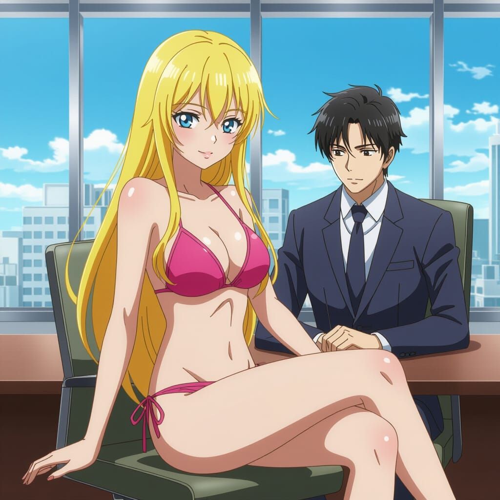 Anime-Style CEO in Office with Businessman