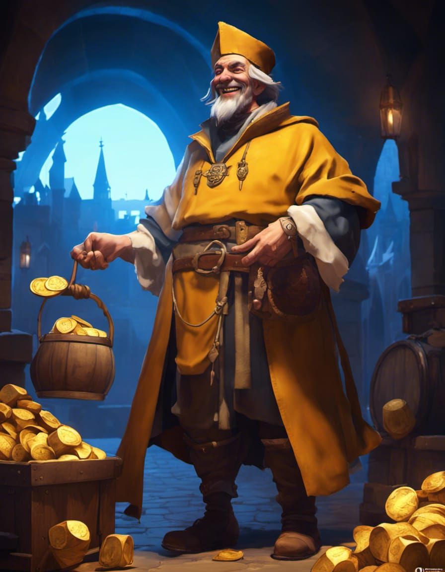 grinning medieval rich merchant, concept art by Greg Rutkowski dynamic lighting Splash art trending on Artstation  Unrea...