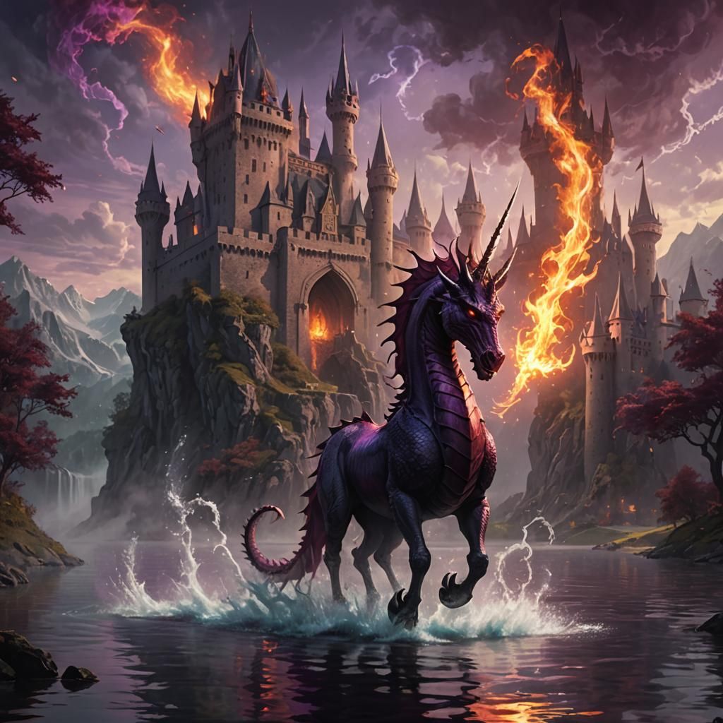 Dragon-Unicorn Hybrid in Dark Fantasy Style