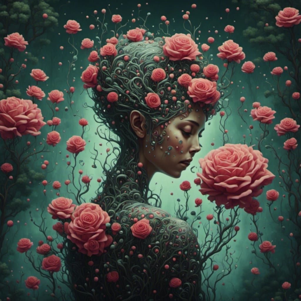 Surreal Neurographic Roses in a Fantasy Style