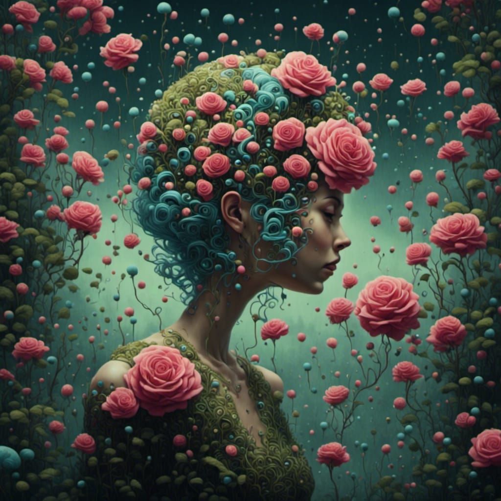 Surreal Neurographic Roses in a Fantasy Style