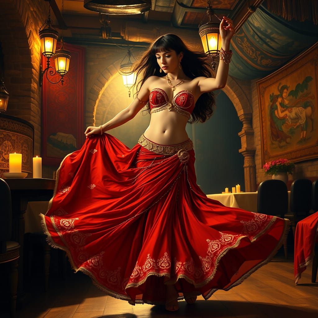 Sensual Greek Belly Dancer in Lavish, Art Nouveau-Inspired S...