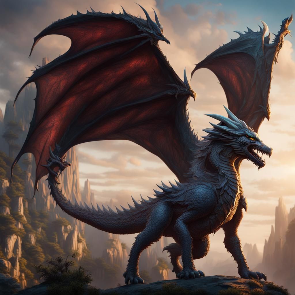 Fantastical Dragon Wolf Hybrid in Detailed Matte Painting
