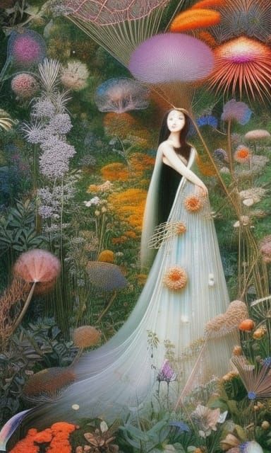 Surreal Woman in Mycelium Network, Digital Art