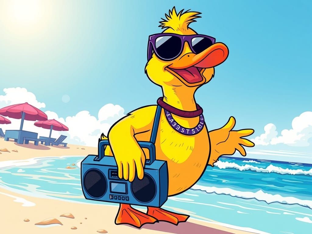 Duckling Dancing on Beach in Playful Style