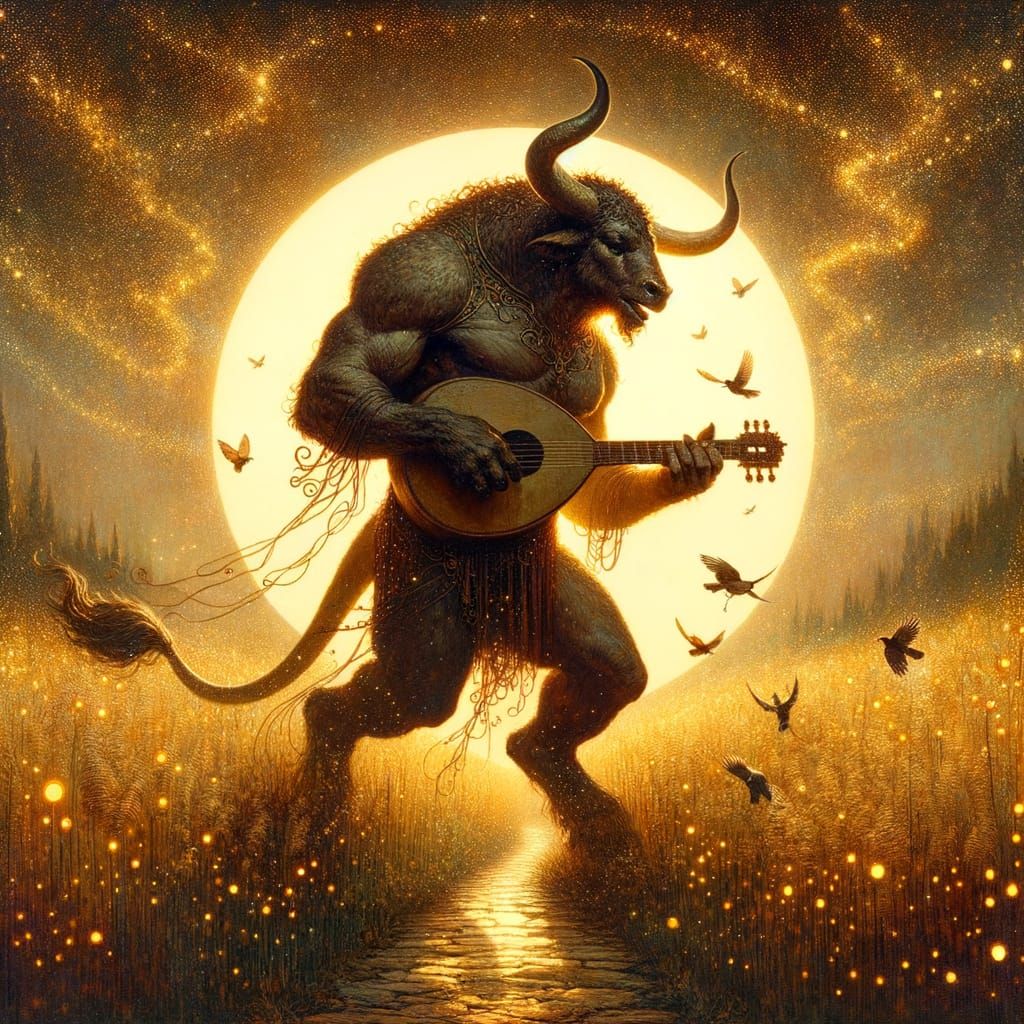 Minotaur's Dawn Serenade: A Fantasy Painting