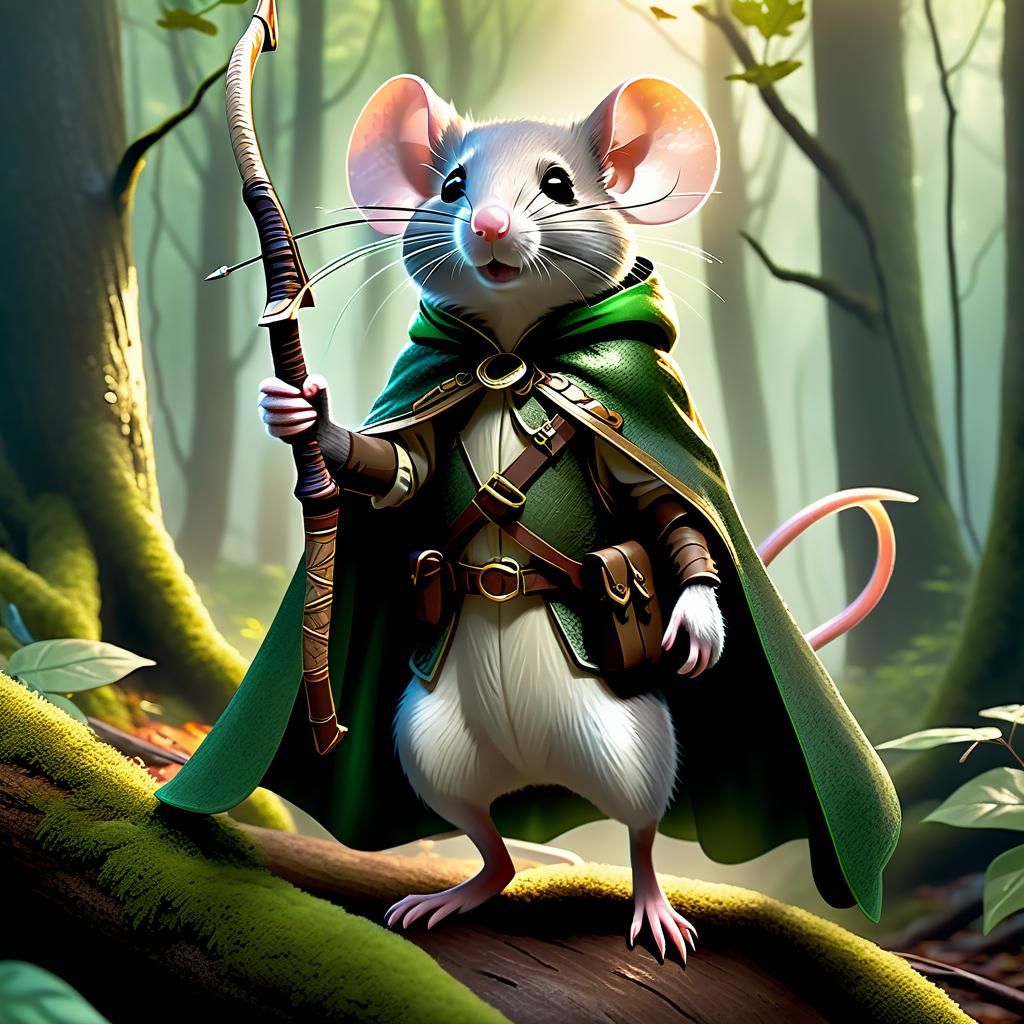 Brave Mouse Ranger in Misty Forest Illustration