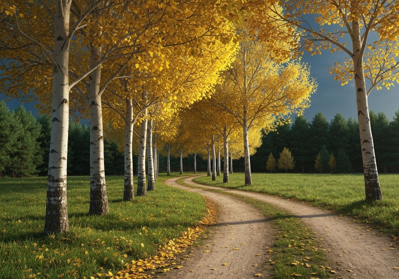 Winding Autumn Road with Yellow Leaves