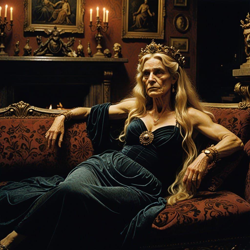 Decadent Courtesan Reclines as Empress Messalina in Lavish B...